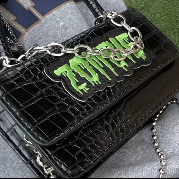 Y2K Punk Zombie Black Crocodile Print Patient Leather Sholder Bag! New! - Picture 2 of 13